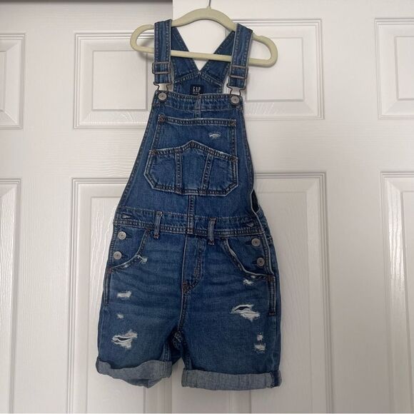 GAP Kids Cotton Distressed Denim Romper Blue Medium EUC - Picture 1 of 9